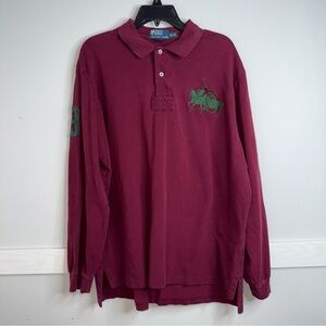 Vintage Ralph Lauren Maroon Long Sleeve Polo With DOUBLE Green Pony’s #3